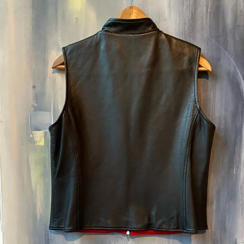 Pendleton Black Leather Vest with Red Fleece Lining Sz Small Mint Condition - Picture 7 of 10